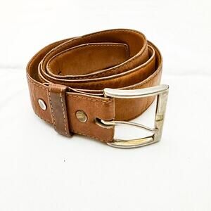 Brown Leather Belt Hidden Inside Pocket Zippered Silver Buckle Size 42